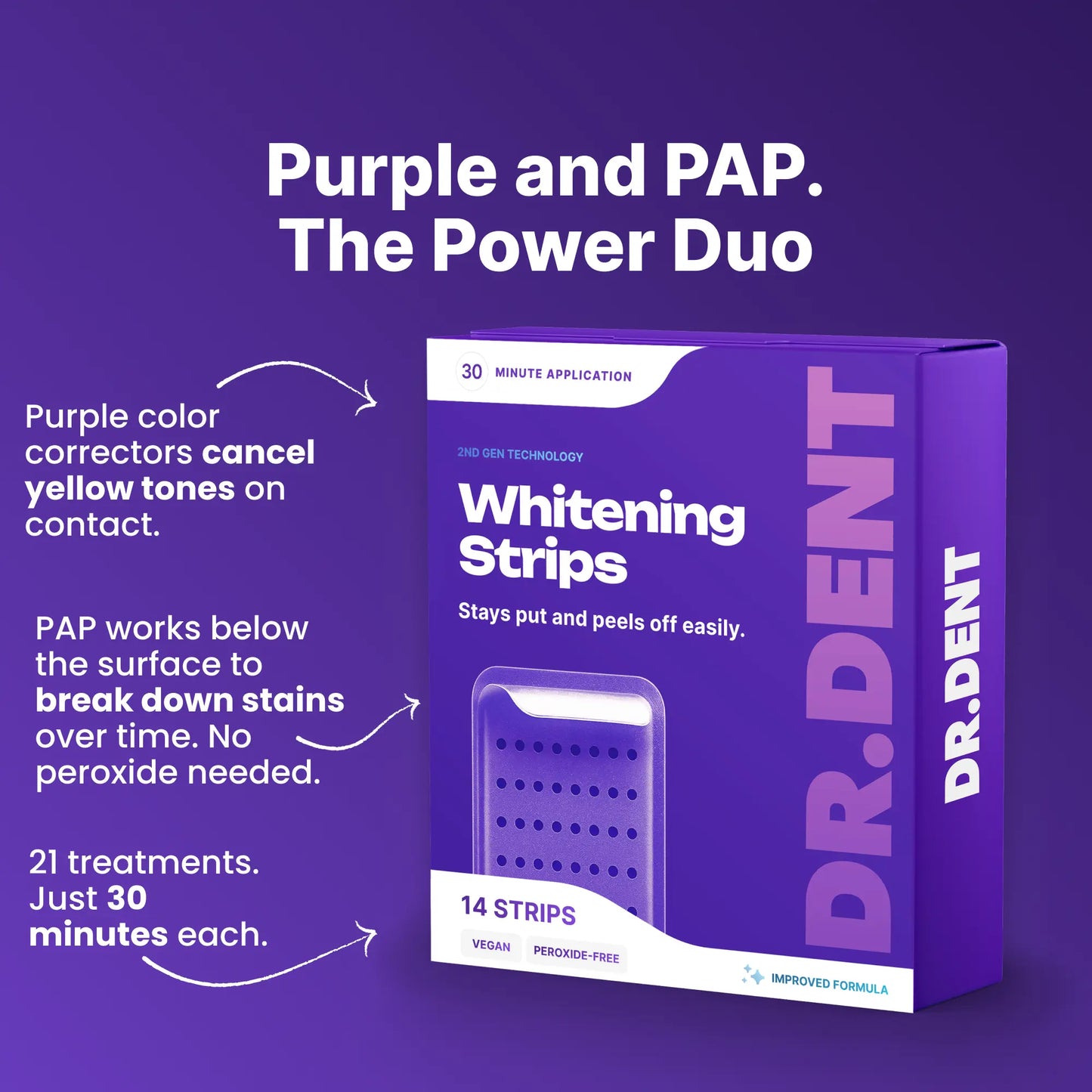 DRDENT Purple Teeth Whitening Strips - 7/21 Whitening Sessions - Safe for Enamel - Non Sensitive Teeth Whitening - Peroxide-Free