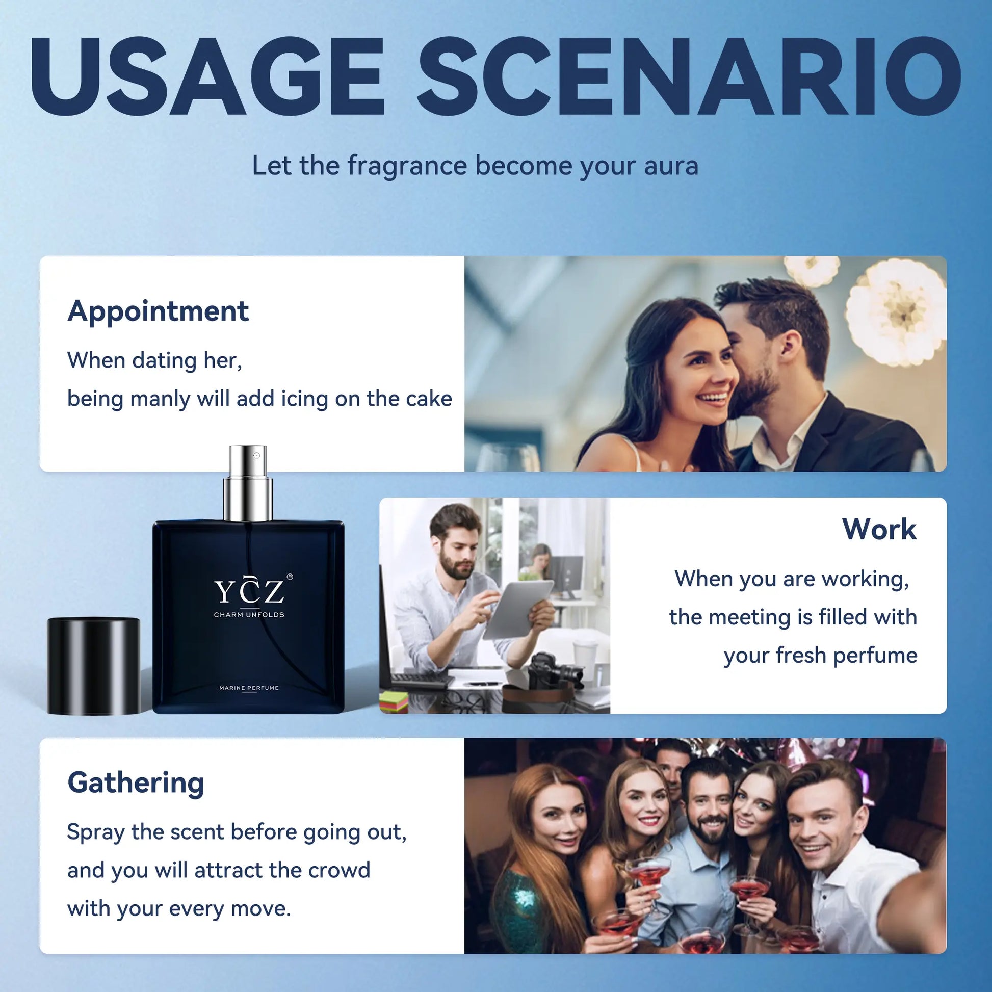 YCZ Midnight Marine Eau De Parfum 50Ml Unisex | Aromatic Aquatic Ocean Fresh Woody Perfume with Bergamot Coconut Amber | Long Lasting Luxury Arabian Fragrance for Men Women | Premium Gift